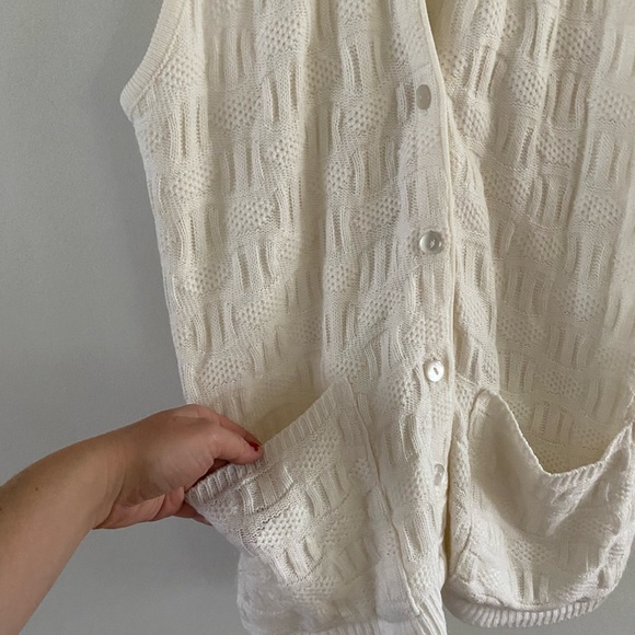 70s/80s Off White 'Grandpa' Style  Knit Sweater Vest - S-M - Picture 6 of 6